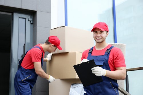 Packed moving boxes prepared for local removals in Somerstown